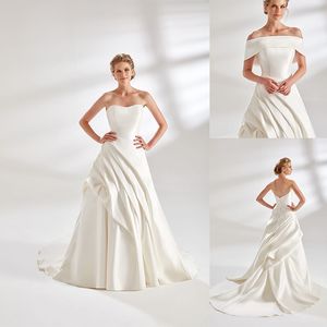 Eddy K Couture A Line Wedding Dress With Ribbon Strapless Sleeveles Ruched Satin Wedding Dresses Sweep Train Bridal Gowns