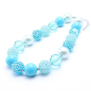 Blå färg design barn chunky pärla halsband mode småbarn tjejer bubblegum pärla chunky halsband smycken gåva för barn