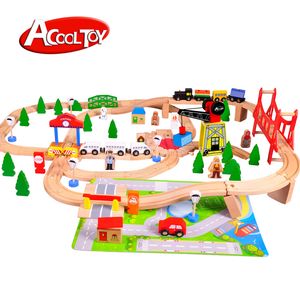 Wood Train Set, Various Props ,Track Doll& Car, Big Size, DIY Developmental Toy, Green Paint, Safety for Christmas Kid Birthday Gift
