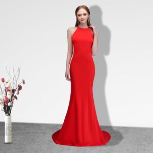 Röd satin sjöjungfrun kvällsklänning ny 2020 enkla långa festkvällar formella klänningar vestido noche