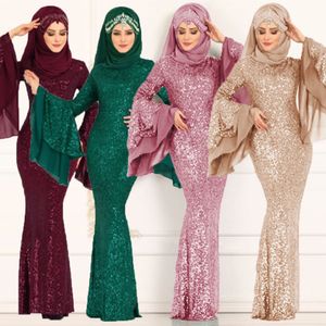 2020 Lyxiga sjöjungfru arabiska långa kvällsklänningar Sheer Jewel Neck Capped Sequins Golvlängd Mellanöstern Prom Formal Party Dresses