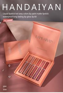 Dropshipping makeup handaiyan matt flytande läppstift uppsättning varm sexig vattentät långvarig läppglans läppkit två alternativ