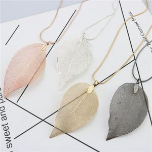 Fashion Leaf Jewelry Necklace Rose Gold Color Chain Real Leaf Charm Design Pendant Necklaces For Women Gift Party Favor RRA2282