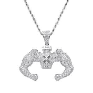 iced out muscular body pendant necklaces for men hip hop luxury designer bling diamond muscle pendants 18k gold plated necklace jewelry gift