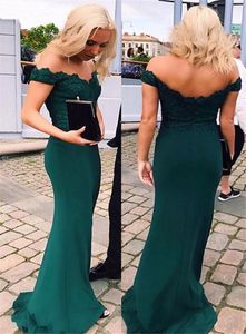 Yeşil Kapalı Omuz Mermaid Gelinlik Modelleri Uzun Dantel Aplikler Basit Düğün Konuk Önlükler Onur Kendini Hizmetçi Elbise Ucuz
