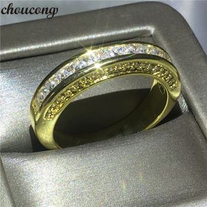 Choucong Moda Wedding Band Anel Para As Mulheres Princesa corte Diamante Amarelo ouro recheado anéis de Noivado Presente de bijoux