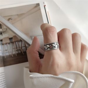 New Vintage Style 925 Sterling Silver Leaf Open Rings For Women Retro Wide Open Statement Ring Fine Jewelry