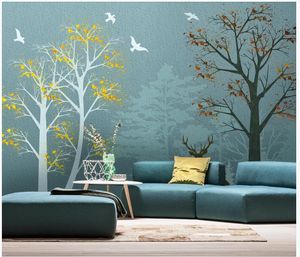 murais de fotos papel de parede personalizado 3D wallpapers mural para sala de estar idílico Europeia parede de fundo TV madeiras paisagem moderna minimalista