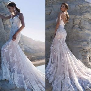 Sheer Meth Top Lace Mermaid Beach Suknie ślubne 2020 Tulle Aplikacja Bohemia Suknie ślubne Szaty De Mariée z Cape