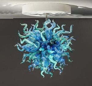 Lampadario all'ingrosso con paralume blu e verde di Murano con luci a sospensione in vetro artistico veneziano soffiato a mano a luce LED