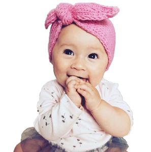 女の赤ちゃんニットキャンディーカラーウサギの耳のヘッドバンド冬の暖かいロリータの妹のデザインヘッドバンドの赤ちゃん子供の髪の付属品