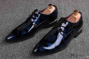 Fashion Pointed Toe Business Wedding Patent Läder Oxford Skor Män Formell För Män Klädskor