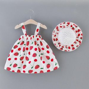 Baby Mädchen Kleidung Sommer Kinder Kleider Ärmellose Obst Druck Strand Säuglings Kleidung Prinzessin Kleine Mädchen Kleid Mit Hut