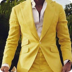 Latest Design One Button Yellow Wedding Groom Tuxedos Peak Lapel Groomsmen Men Suits Prom Blazer (Jacket+Pants+Tie) NO:2061