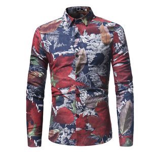 Camicia da uomo casual primavera moda Slim Fit Camicia di lino con stampa floreale Camicie a maniche lunghe Maschile floreale sociale Masculina M-3XL Alta qualità