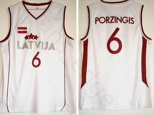 NCAA LATVIJA KRISTAPS #6 Porzingis Basketball Jersey Tanie męskie Kristaps 6 Porzingis vintage białe koszule koszykówki S-xxl