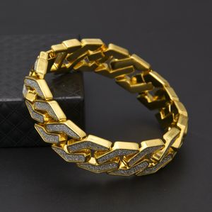 Novo Fashon 16mm Prata De Prata Diamante Mens Luxo Cubana Link Chain Bracelete Hip Hop Gelado Out Rhinestone Rock Rapper Jóias Presentes Para Caras