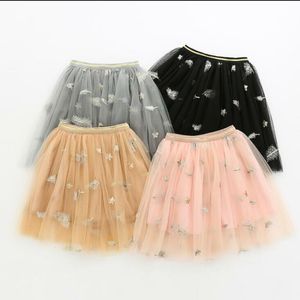 여자 Tutu 스커트 아기 여름 깃털 스타 인쇄 발레 치마 Pettiskirt 어린이 메쉬 공주 미니 드레스 댄스웨어 무대 APP782