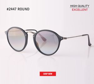 Luxury-Quality Mirror Round Ladies Solglasögon Reflekterande Lin Märke Designer Gradient Lunette UV400 Skyddande Solglasögon RD2447 För Man