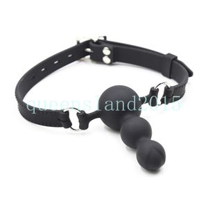 Bondage Body Safe Silikon Mundknebel Perle Verstellbarer Ledergürtel Riemen Paar Spielspaß B901