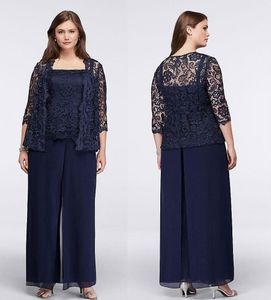 Werbowy Dantel Gelin Pantolonunun Annesi Ceketli Düğün Konuk Elbisesi Artı Beden Karanlık Donanma Anneler Damat Elbiseleri
