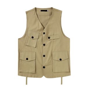 New Outside wear spring Tooling Multi-pocket For Men's vest Slim Waistcoat Casual Sleeveless Formal Business Jacket