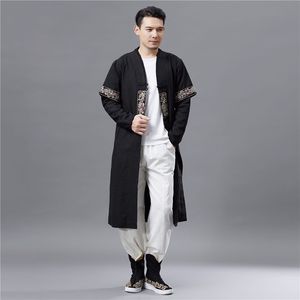 2019 frühling Herbst Neue Doppel Kragen Langarm T-shirt männer Retro Mode Lange-stil Chinesische Nationale Kleidung Klassisches Design