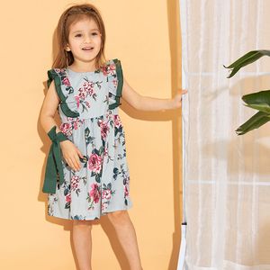 Sukienki dla dzieci designerskie ubrania latającego rękawem kwiat Księżniczka sukienka zielona pałąk na głowę sukienka maluchowa dla dziewczyny