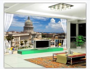 Personalizado 3d silk photo murals papel de parede Estrangeiro edifício exterior HD sala de TV sofá fundo da parede papel de parede decoração para paredes