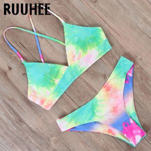 RUUHEE Tie Dye Bikini 2020 Women Swimwear Push Up swimsuit Dinosaur Print swimming Suit Bandage Sexy Summer Bathing Suit Female