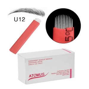 100 pcs 12Pin Dupla Linhas Agulhas Lâminas de Microblade U Sobrancelha Tatuagem Fornecimento de Maquiagem Permanente Esterilizado Ferramenta Microblading