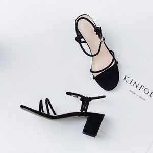 Sıcak Satış-4 Renk Yeni Tasarımcı Bayanlar Sandalet Tıknaz Topuk 60mm Süet Gladyatör Ayakkabı Bayan Siyah Pembe Sarı Haki Boyutu US4-10.5