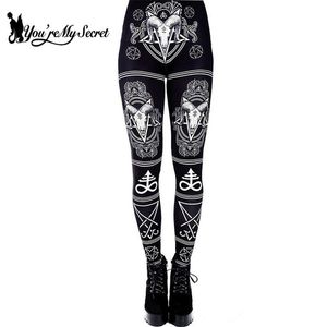 [Sei il mio segreto] Leggings da donna con stampa digitale 3D Devil Satan per fitness Pantaloni con esagramma in corno di capra Allenamento elastico Legin LY191202