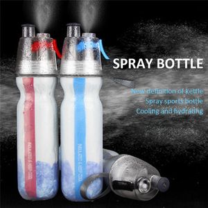 Portable Pe Double-layer Water Bottle 500ml Spray Cooling Drinking Cup Outdoor Sports Biycle Large Capacity Cooler Water Bottle