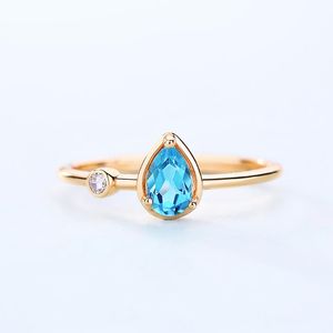 Solid Sterling Silver Gold Ring For Women 100% Natural Blue Topaz Heart Gemstone Stacking Rings Luxury DIY Jewelries