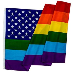 Amerikan Gökkuşağı Bayrağı 90 * 150 cm Yaratıcı Renkli Parti Bahçe Dekorasyon Bayrakları Aşınmaya Dayanıklı Moda Gay Pride Banner Partisi Props LT943
