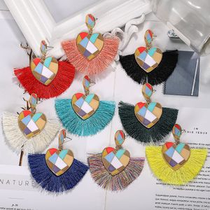 Vendita all'ingrosso-nuovo alla moda moda designer di lusso esagerato colorato beatutiful metallo cuore tassel orecchini per le donne 9 colori