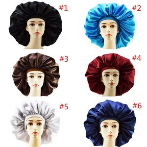 Women Sleeping Hat Nightcap Solid Color New Soft Silk Wide-brimmed Elastic Headband Shower Cap Satin Long Hair Care Bonnet Hat Accessories