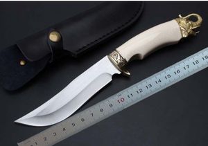 Nouveau couteau droit de survie D2 lame satinée G10 manche à tête en cuivre survie en plein air couteaux à lames fixes avec gaine en cuir