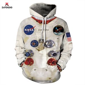 Donna Uomo Inverno Felpe con cappuccio Top 3D Scheletro Astronauta Tuta spaziale Pullover Felpa Blu Terrore Tasca Capispalla Abbigliamento Bianco caldo V191129