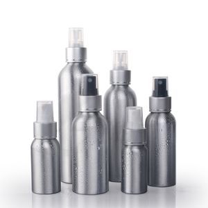 10 sztuk Aluminiowy butelki rozpylające Pusta opryskiwacz mgły z srebrnym szyi Kosmetyczne opakowanie pojemnikowe 30ml 50ml 100 ml 120 ml 150 ml 250ml
