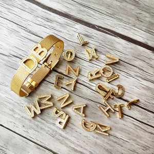micro cobre pavimentar cz zircão 26 braceletes de letras, relógio de aço inoxidável Belt Bangle jóias para as mulheres para o Natal presente BG275