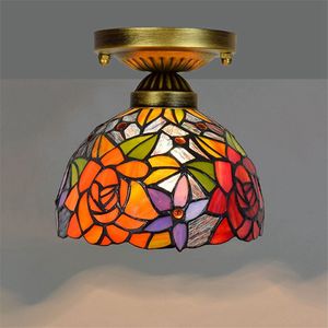 8 inch Red rose glass lamp Tiffany style stained glass ceiling light living room balcony corridor small ceiling lamps TF068
