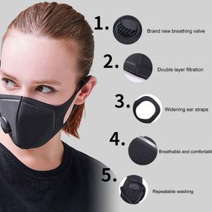 In Stock ! PM2.5 Protective Masks Black Mask With Breathing Valve Three-dimensional Sponge Men And Women Dustproof Breathable EEA1481-2