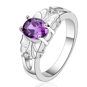 Plated sterling silver Oval Purple Zircon Ring DJSR550 US size 8; classic design women's 925 silver plate With Side Stones Rings jewelry