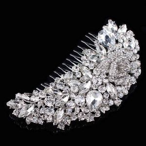 Elegante fiore di cristallo con strass sposa pettine per capelli fermagli per capelli da sposa, ballo di fine anno, copricapo, fascia per capelli