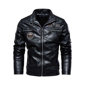 Männer Casual Faux Leder Jacke Slim Fit Stehkragen PU Motorrad Winddicht Jacke Dicke Oberbekleidung Mantel