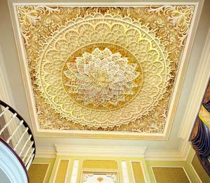 Custom Photo Wallpaper Home Decor Large European Style Classical Pattern Luxury 3D Living Room Ceiling Gold diamond flower Murals Wallpaper