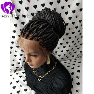 W pełni ręcznie pleciony Handmade Braid Wig Lace Front Peruki (Blaid) Kolor 1B Czarny / Czerwony / Brązowy Dla Czarnych Kobiet