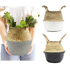 Bamboo Storage Handmade Basket Foldable Planter Multifunctional Laundry Straw Patchwork Wicker Rattan Seagrass Garden Flowerpot Planter